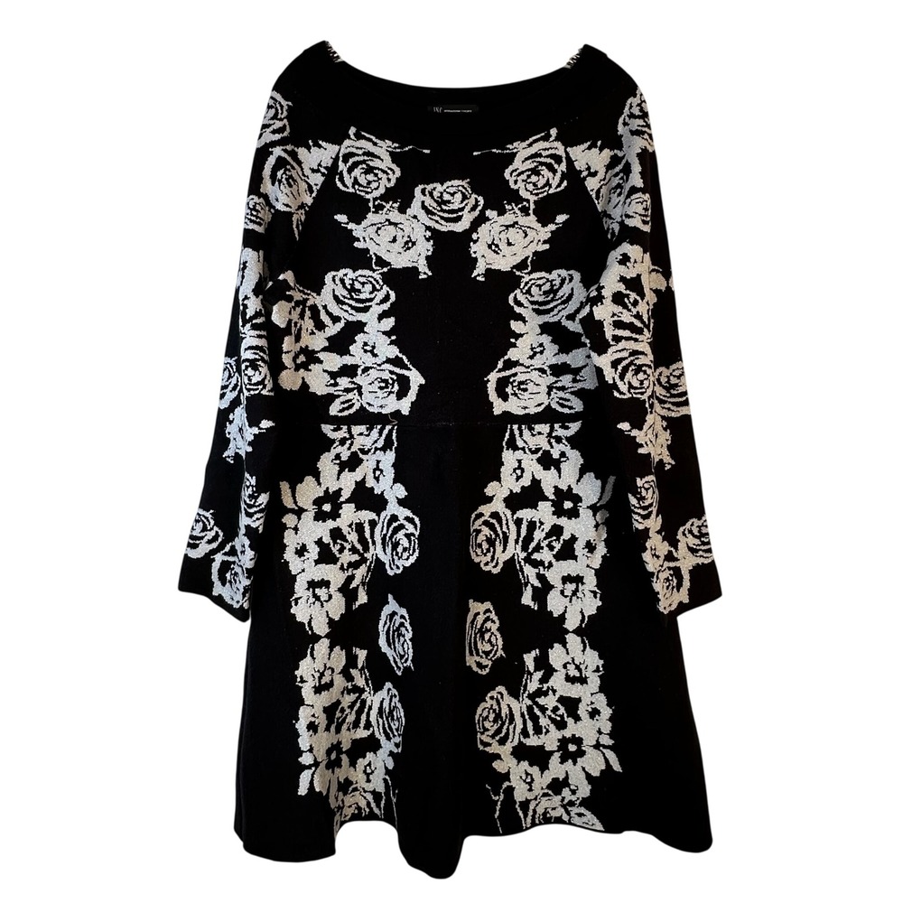 INC International Concepts Black Silver Metallic Rose Knit Dress XXL Z51